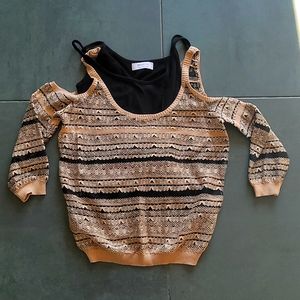 Bailey 44 cold shoulder tan beige black xs sweater